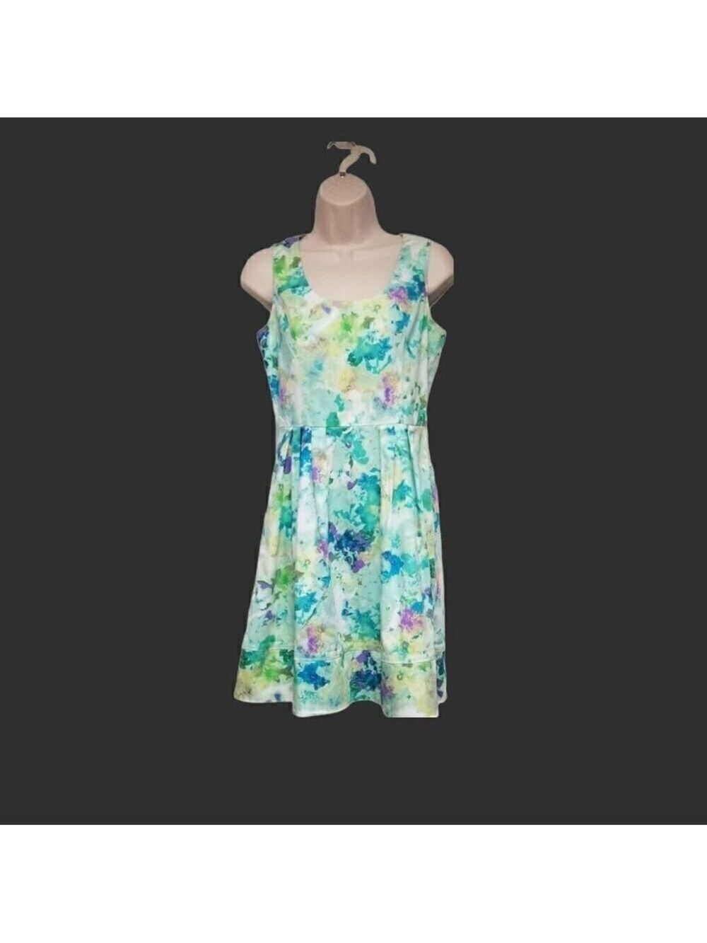 Calvin Klein Scoop Neck Sleeveless Fit & Flare Pleated Abstract Floral Dress 4